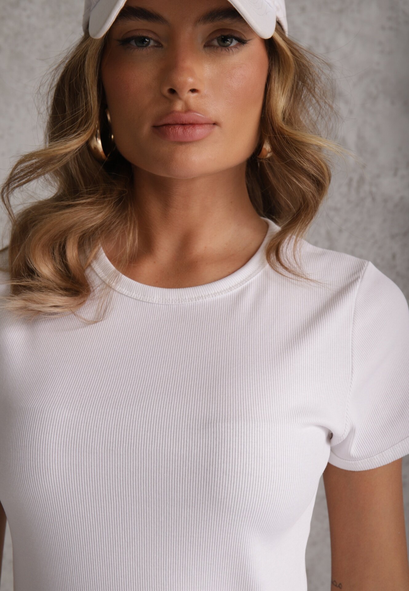 romee's Tricou Alb de Bumbac cu Croială Mulată din Material Reiat Lailya