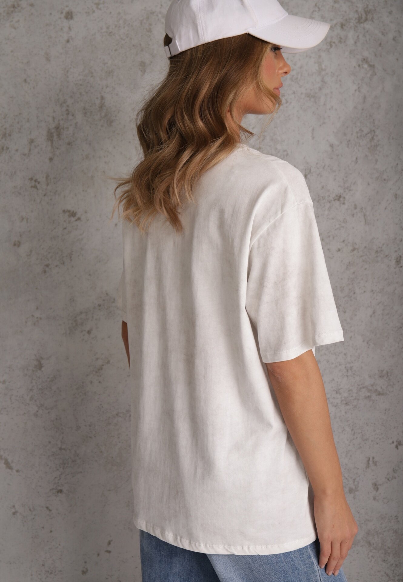 romee's Tricou Alb din bumbac Oversize cu Text Brodat cu Paiete Talomora