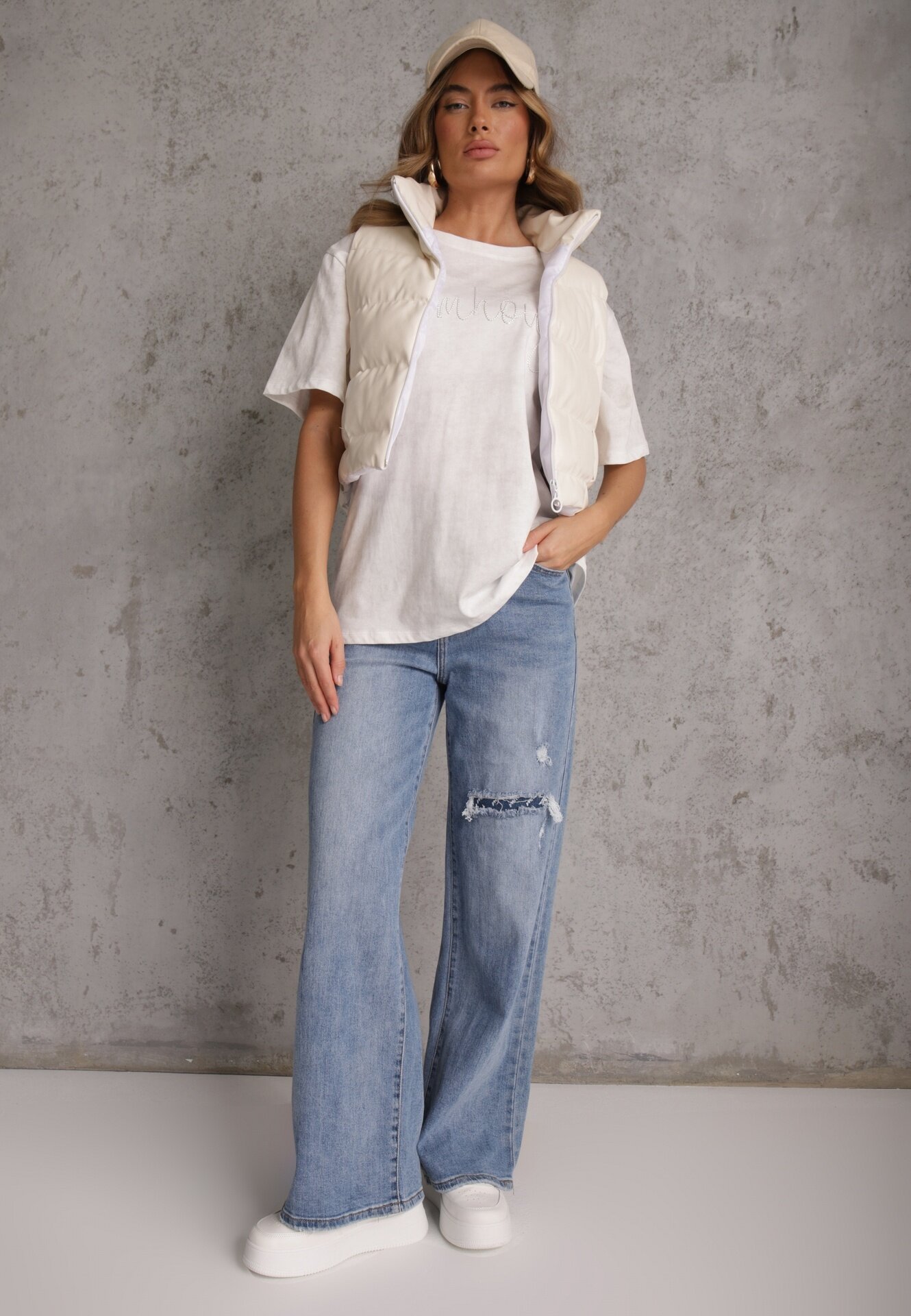 romee's Tricou Alb Oversize din Bumbac Decorat cu Broderie cu Paiete Marivia