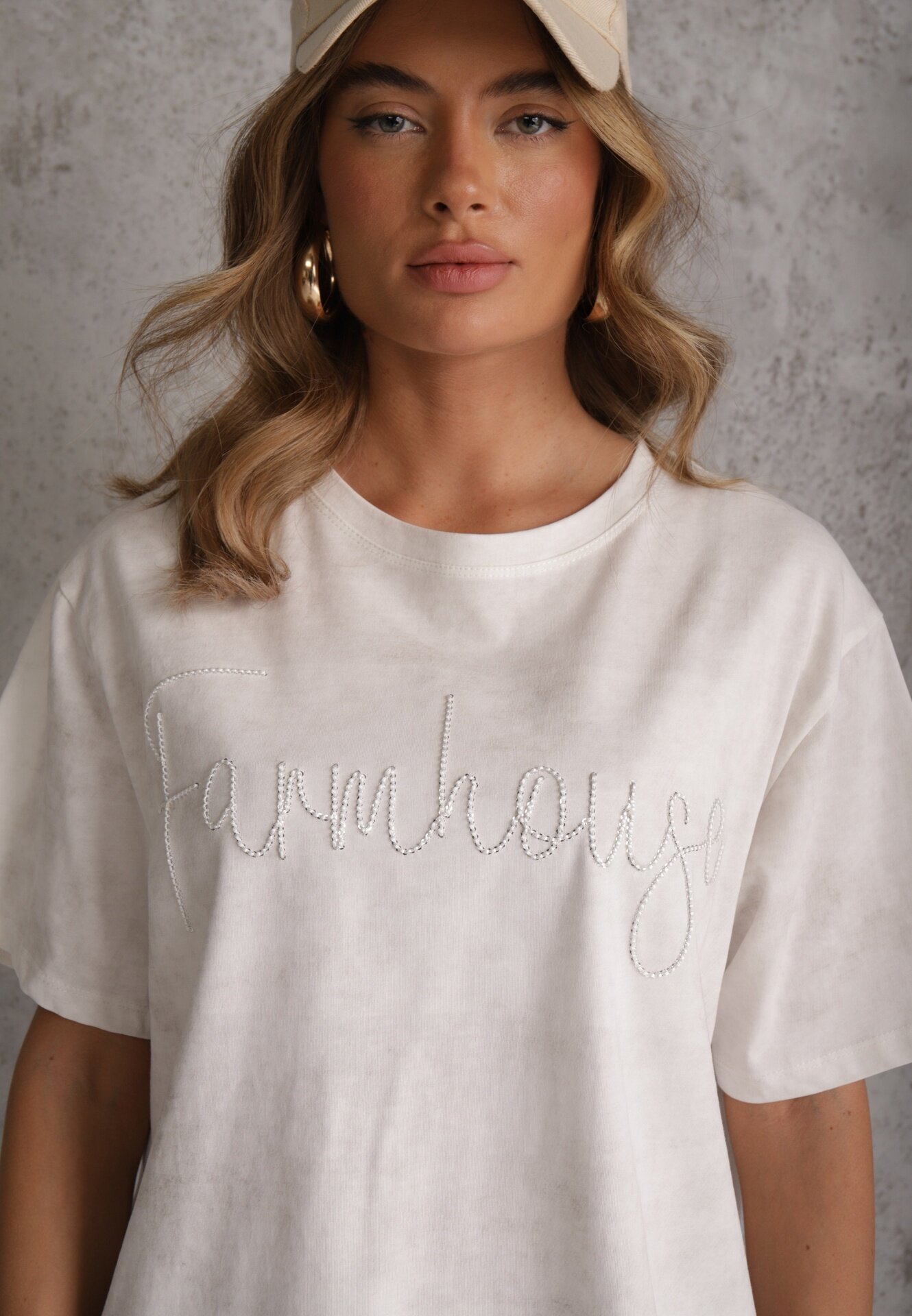 romee's Tricou Alb Oversize din Bumbac Decorat cu Broderie cu Paiete Marivia