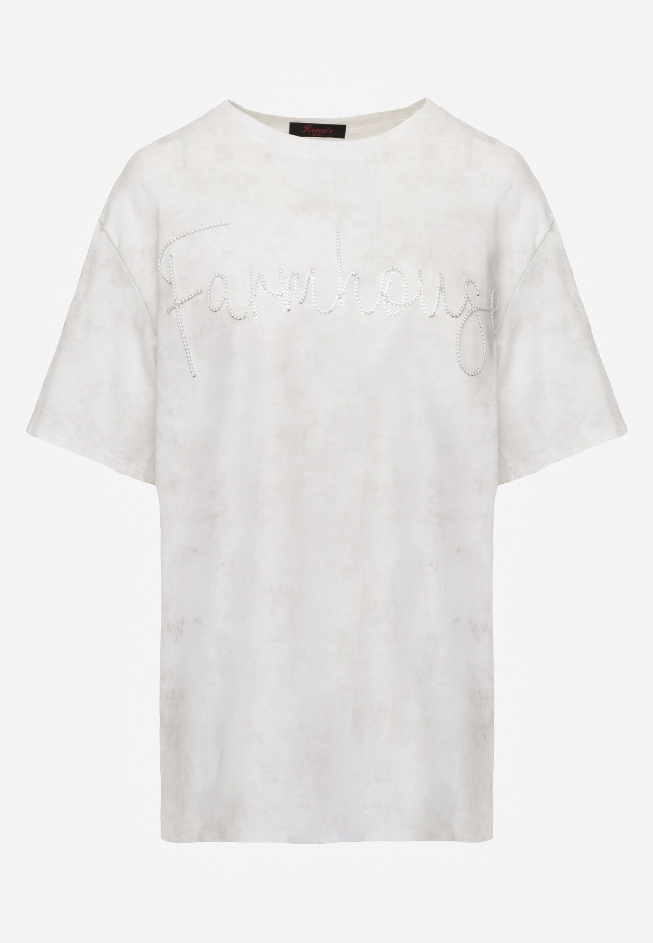 romee's Tricou Alb Oversize din Bumbac Decorat cu Broderie cu Paiete Marivia