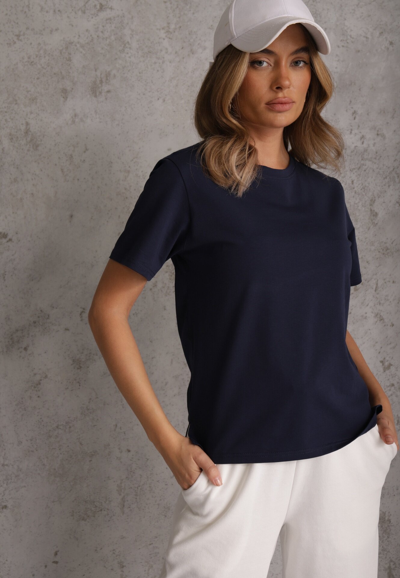 romee's Tricou bleumarin din bumbac decorat pe lateral cu fante Brinelle