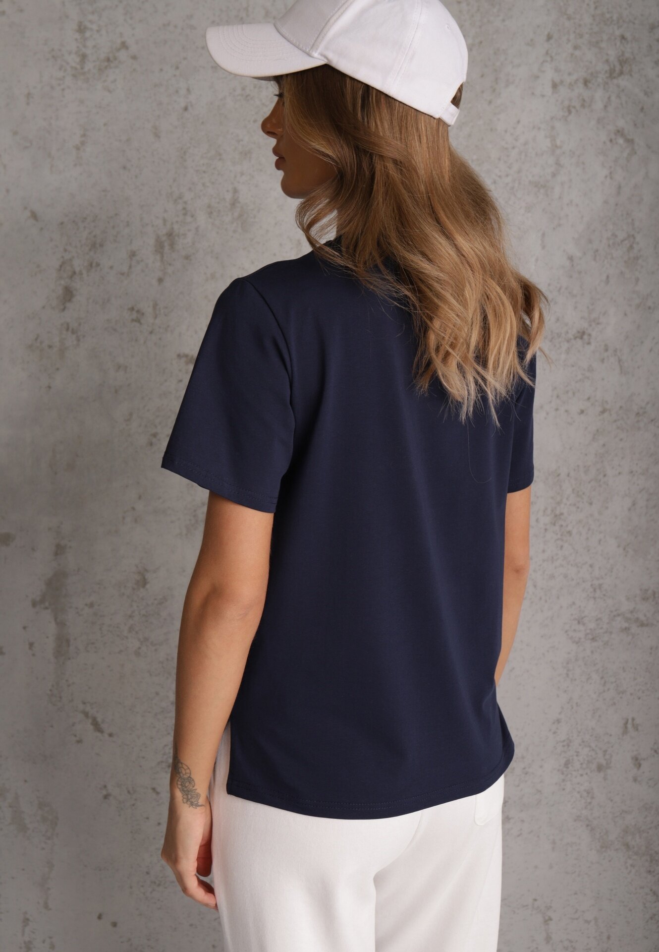 romee's Tricou bleumarin din bumbac decorat pe lateral cu fante Brinelle