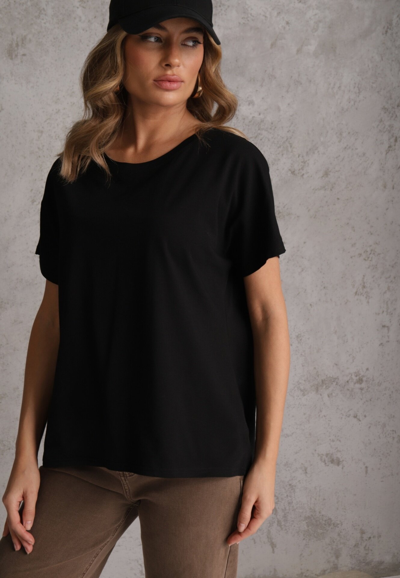 romee's Tricou Negru Basic Oversize din Bumbac Elusis