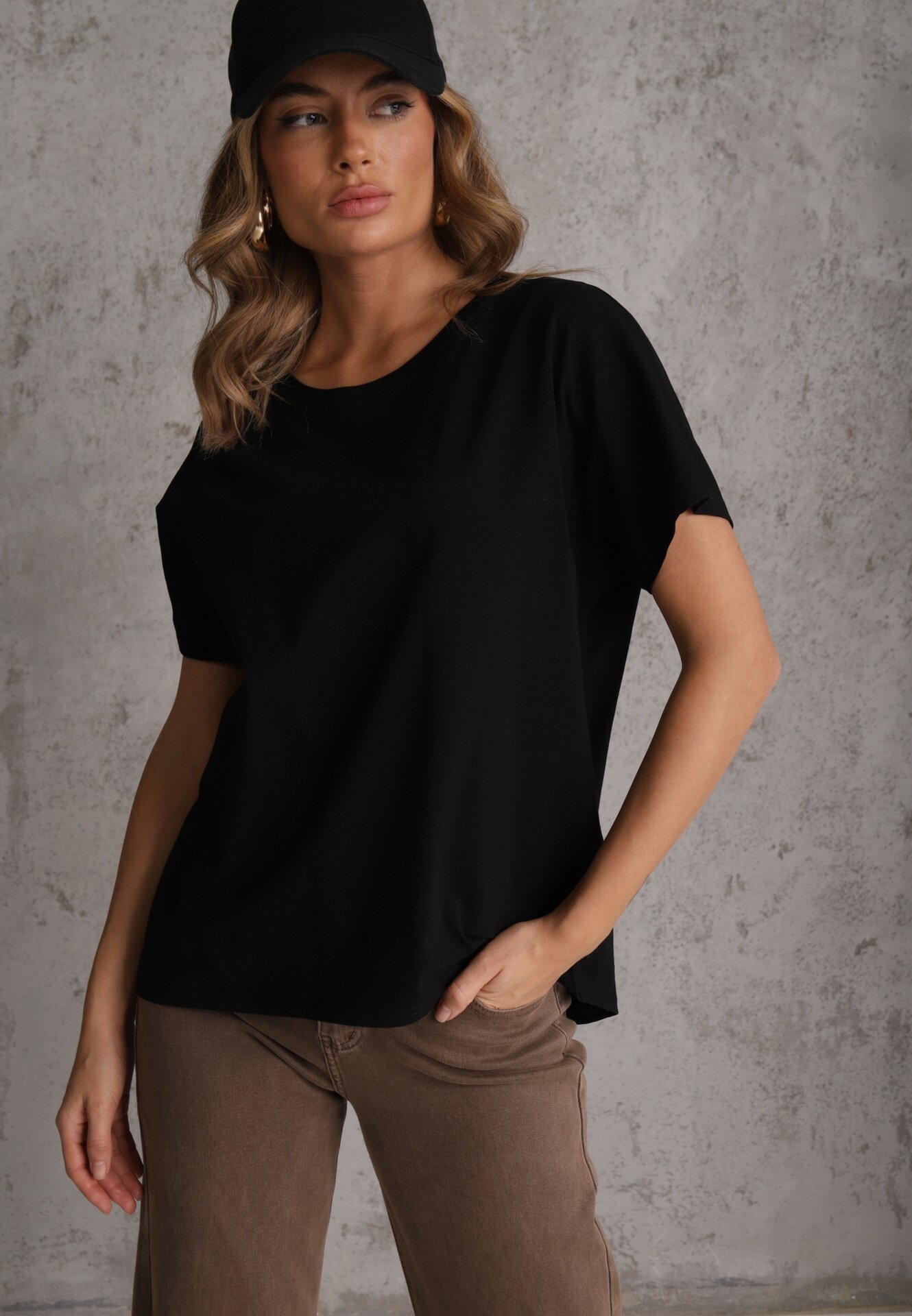 romee's Tricou Negru Basic Oversize din Bumbac Elusis