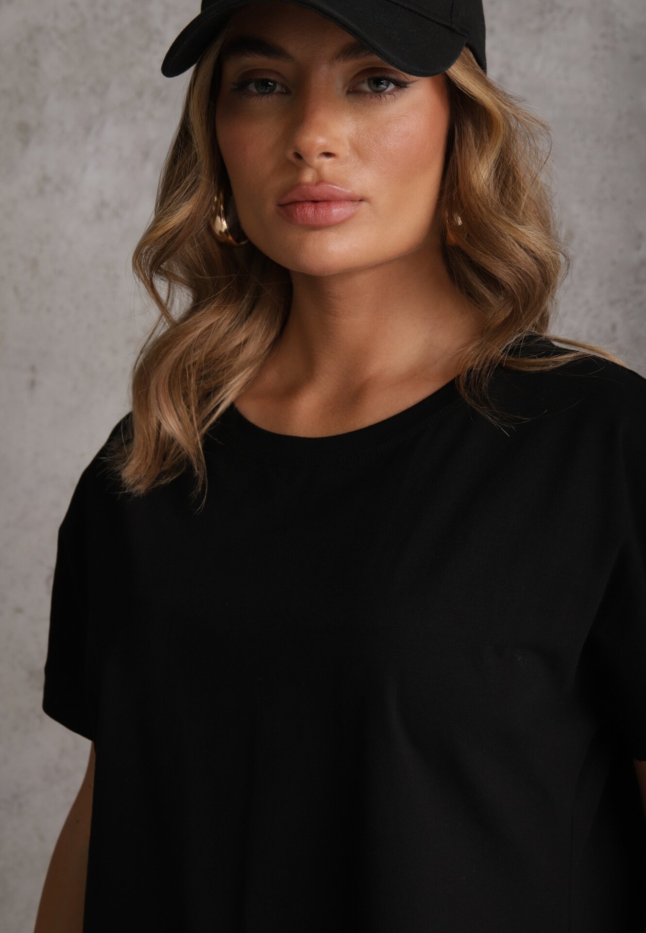 romee's Tricou Negru Basic Oversize din Bumbac Elusis
