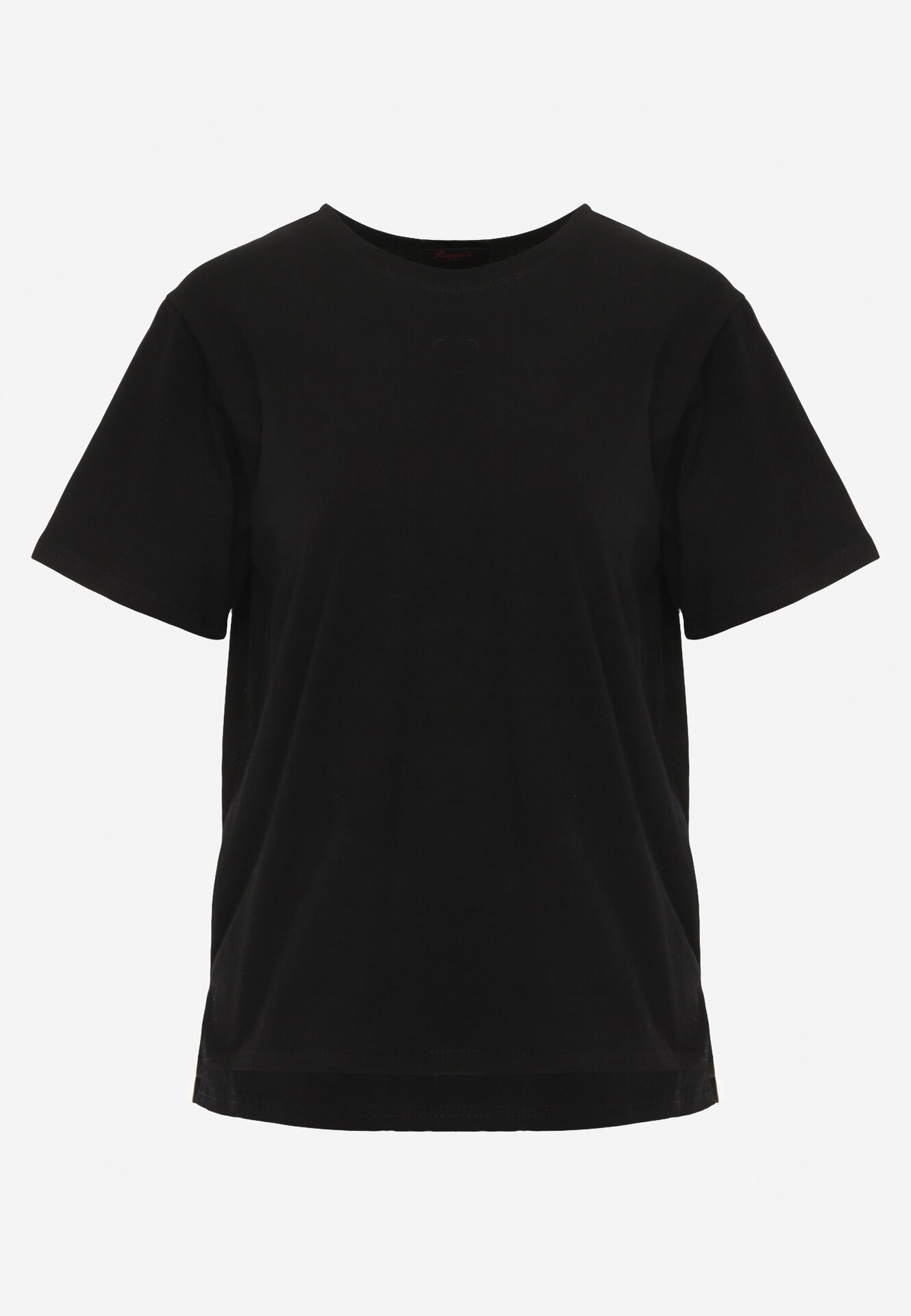 romee's Tricou negru de bumbac decorat pe laterale cu fante Brinelle