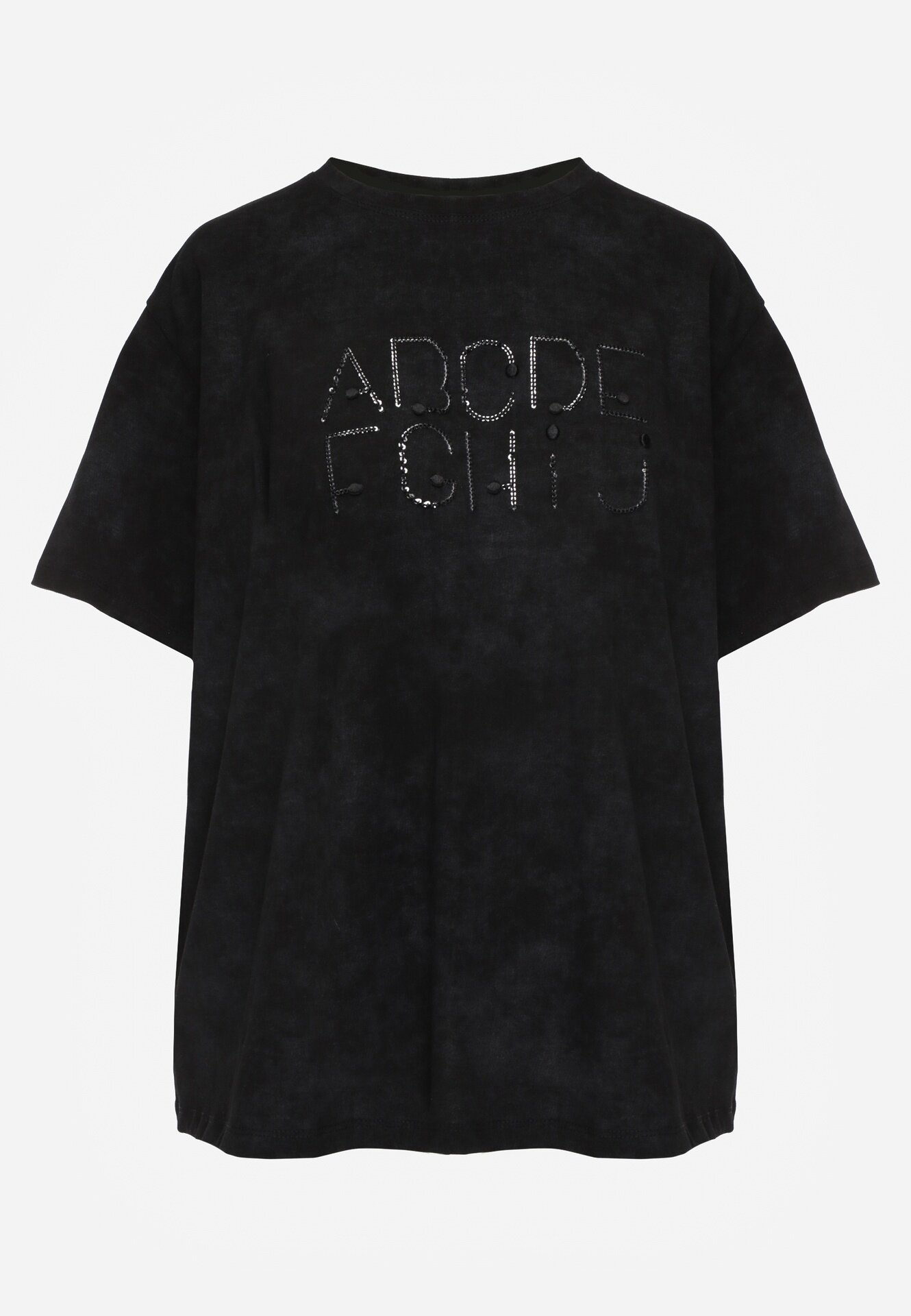 romee's Tricou oversize negru de bumbac cu inscripție brodată cu paiete Talomora