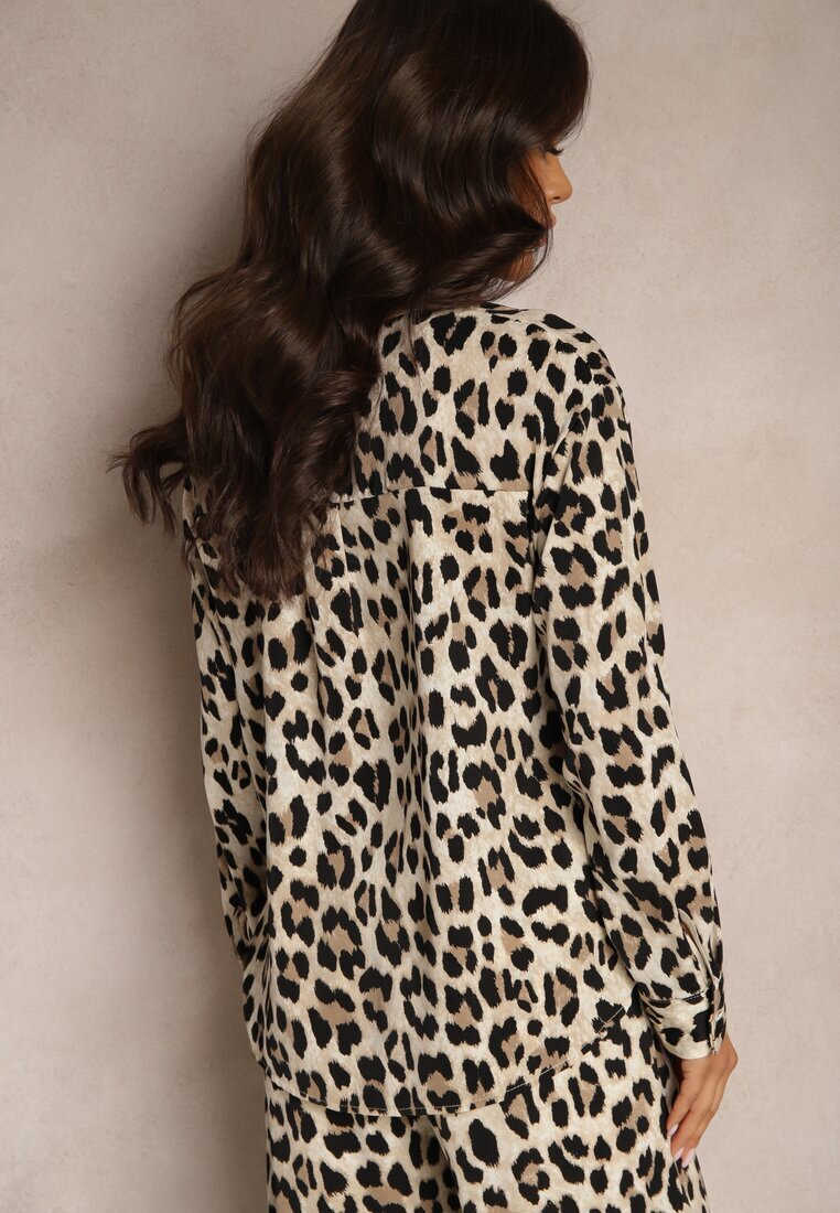 rosa Cămașă Bej Clasică cu model de leopard Zinvaria