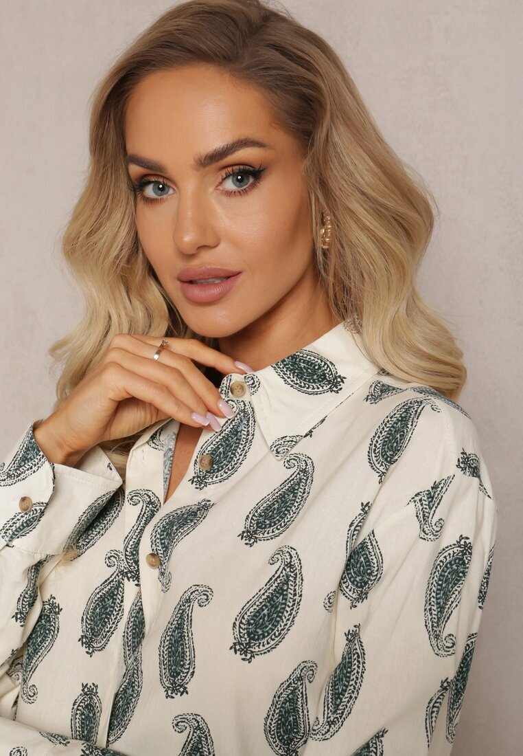 rosa Cămașă din bumbac Bej-Verde cu model mic Paisley Kaisleigh