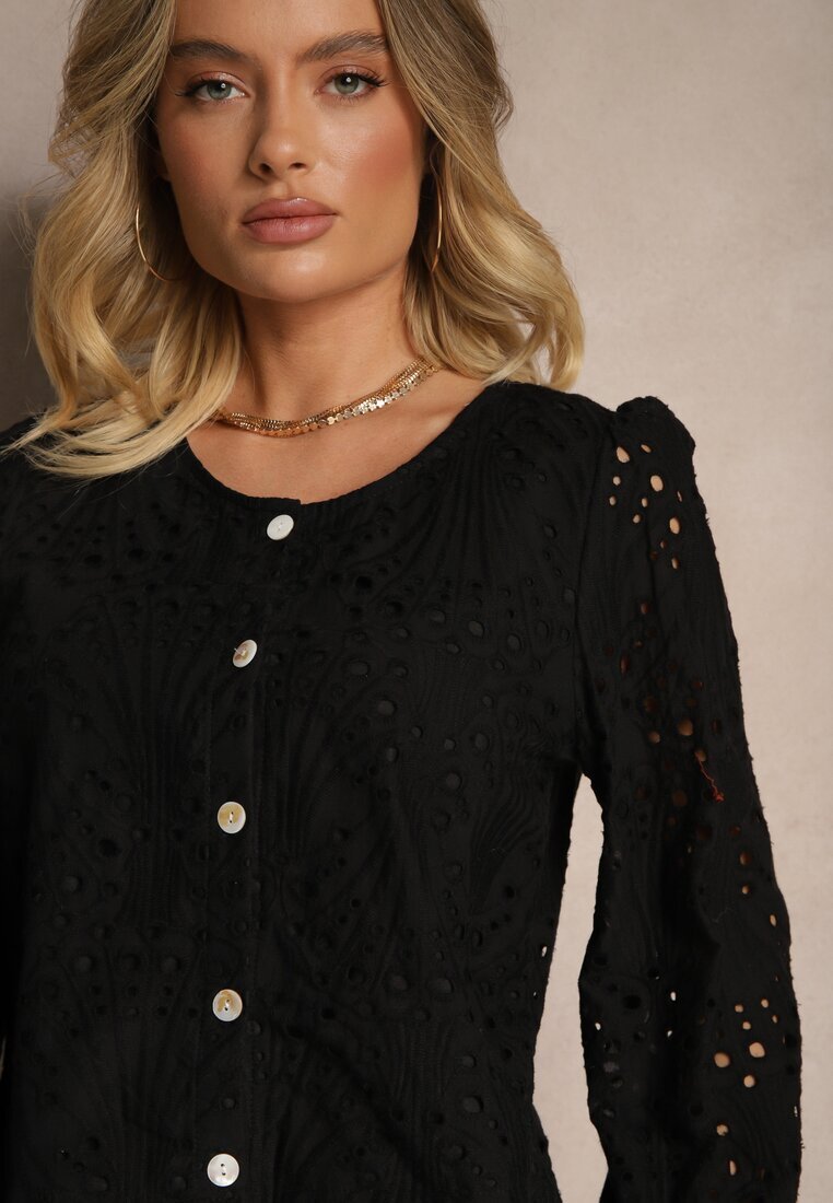 rosa Cămașă Neagră de bumbac Decorată cu Broderie Fonliria