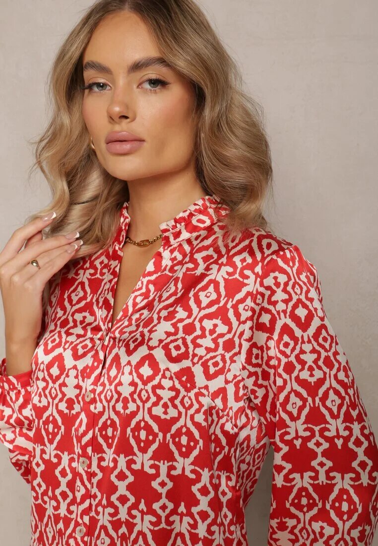 rosa Cămașă Roșie cu Nasturi cu Imprimeu Fantezie Gavino