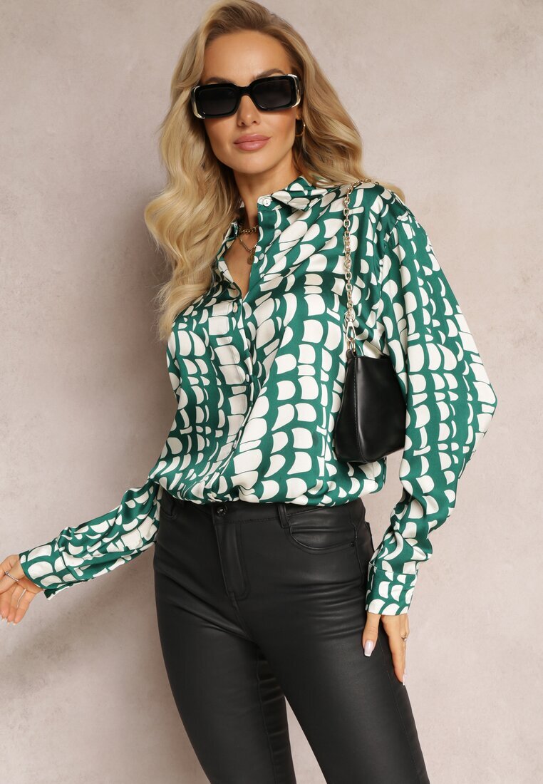 rosa Cămașă Verde închis cu Model Geometric Abstract Nareena