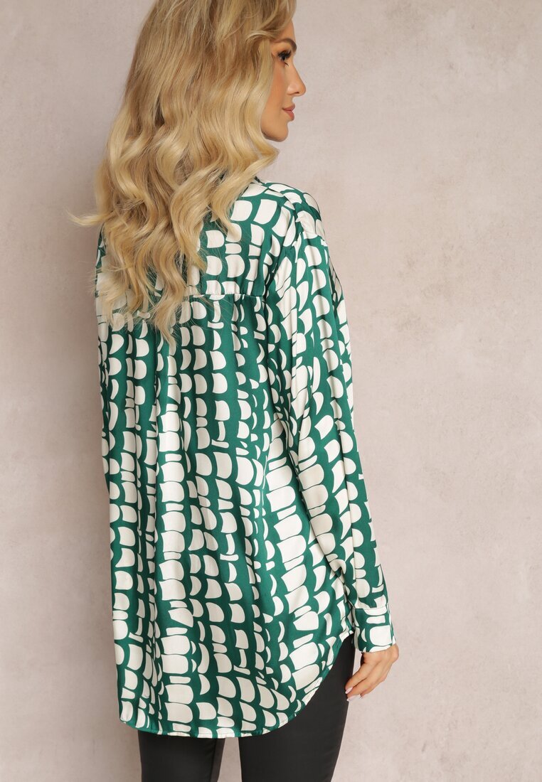 rosa Cămașă Verde închis cu Model Geometric Abstract Nareena
