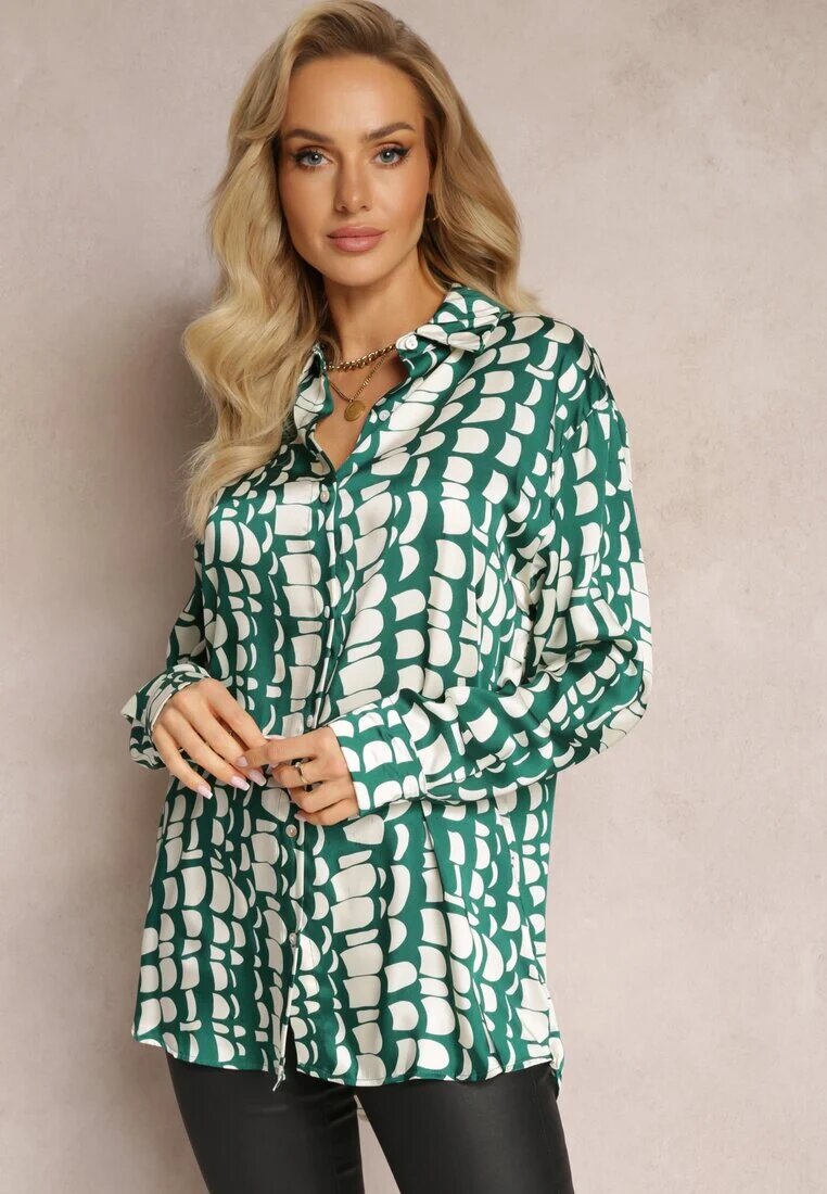 rosa Cămașă Verde închis cu Model Geometric Abstract Nareena