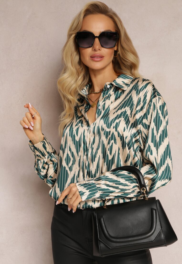 rosa Cămașă Verde închis Decorată cu model în dungi neregulate Ainatta