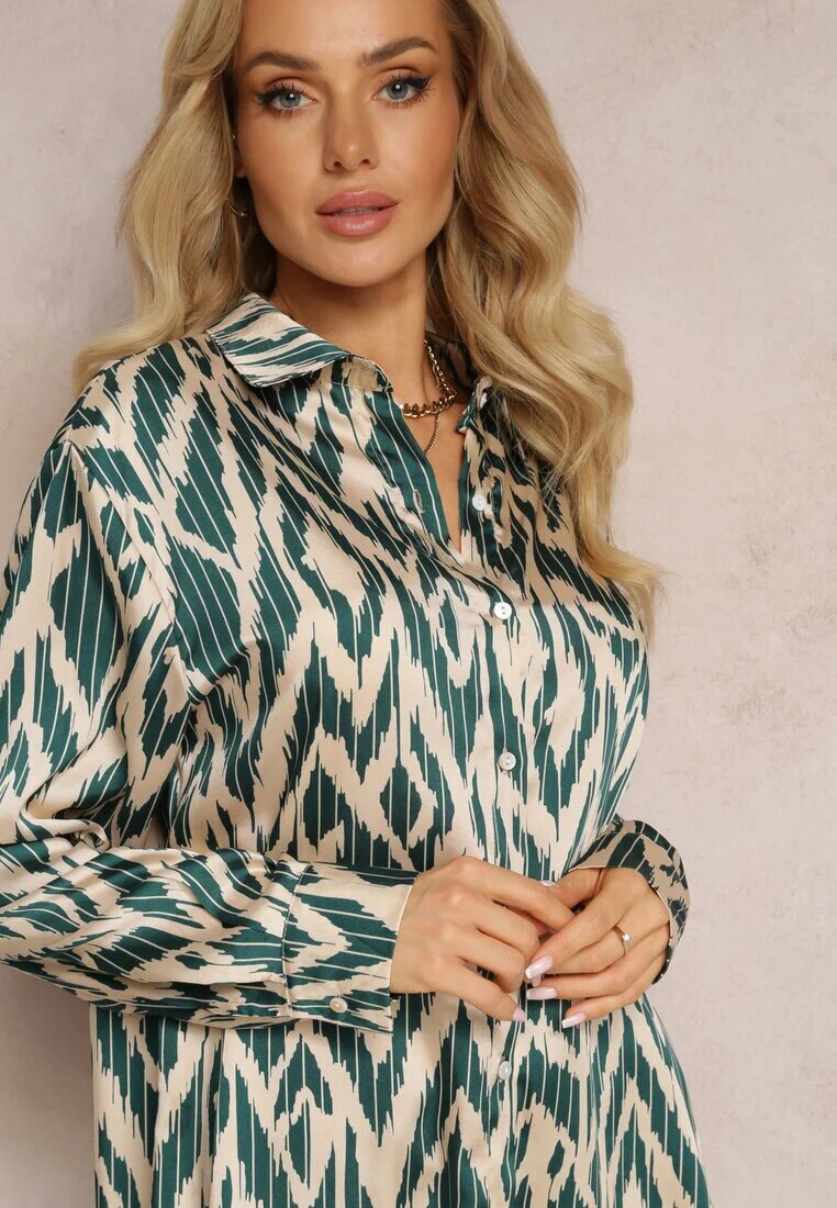 rosa Cămașă Verde închis Decorată cu model în dungi neregulate Ainatta
