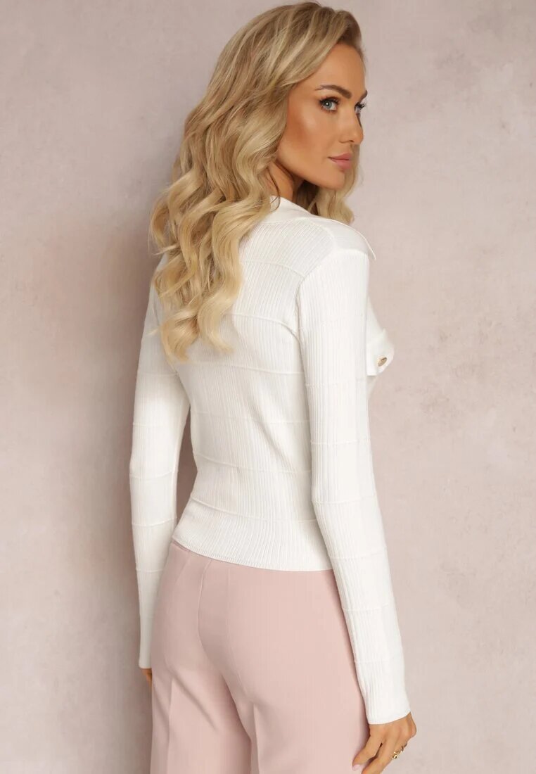rosa Cardigan Alb cu nasturi cu decolteu triunghiular Emlina