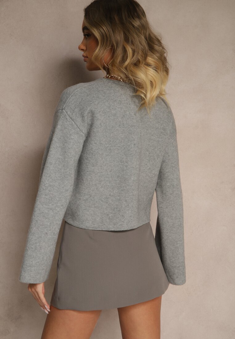 rosa Cardigan Gri din Vâscoză cu nasturi metalici Asilya