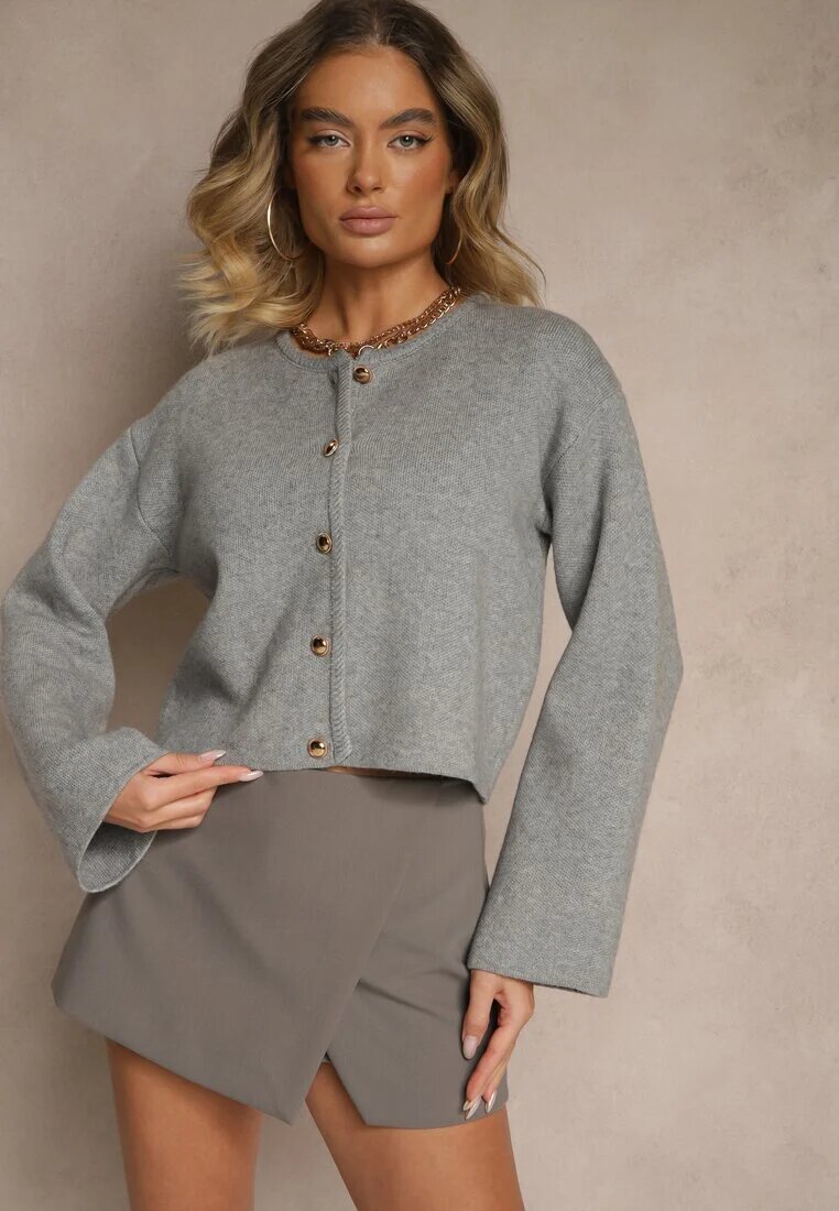 rosa Cardigan Gri din Vâscoză cu nasturi metalici Asilya