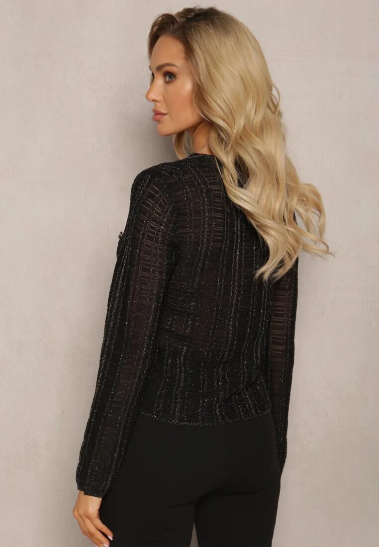 rosa Cardigan Negru Ajustat cu Fir Metalic și Nasturi Stagera