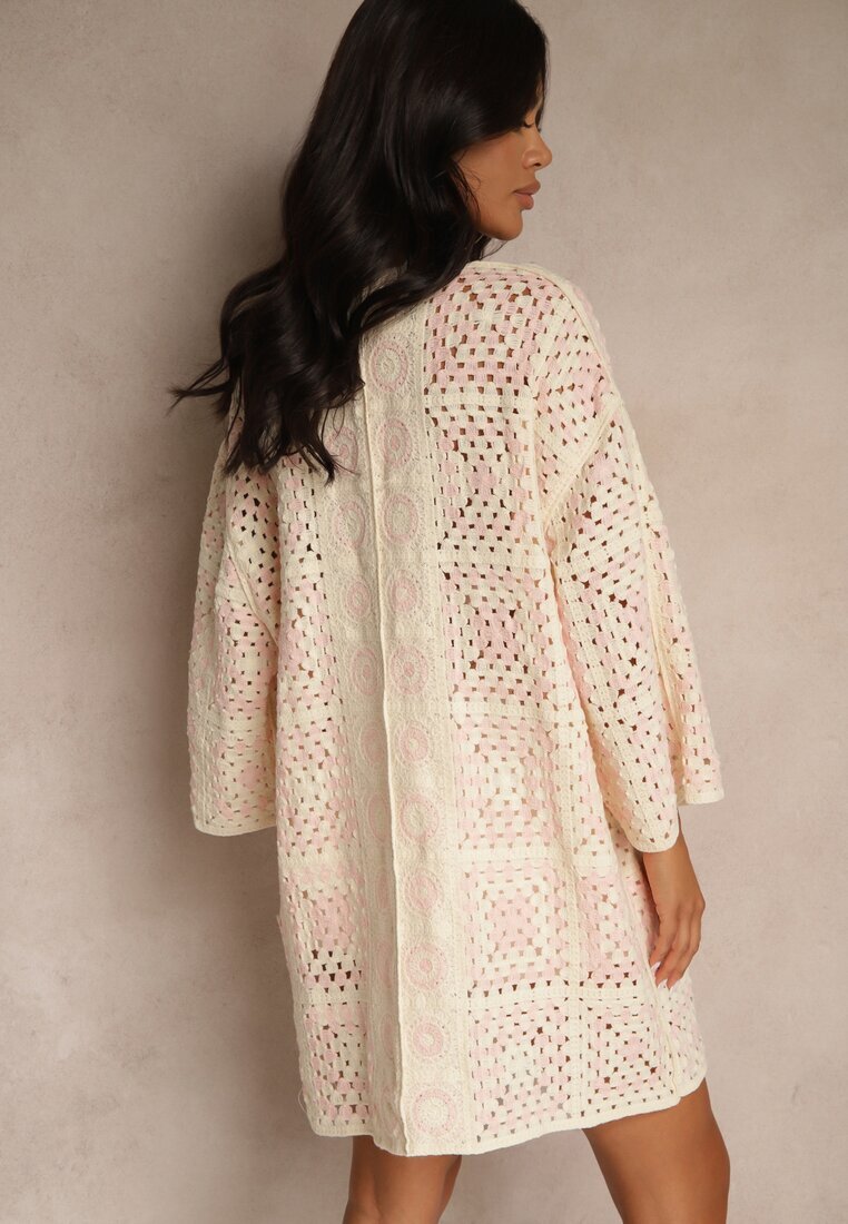 rosa Cardigan Roz-bej Ajurat din Bumbac Melionaia