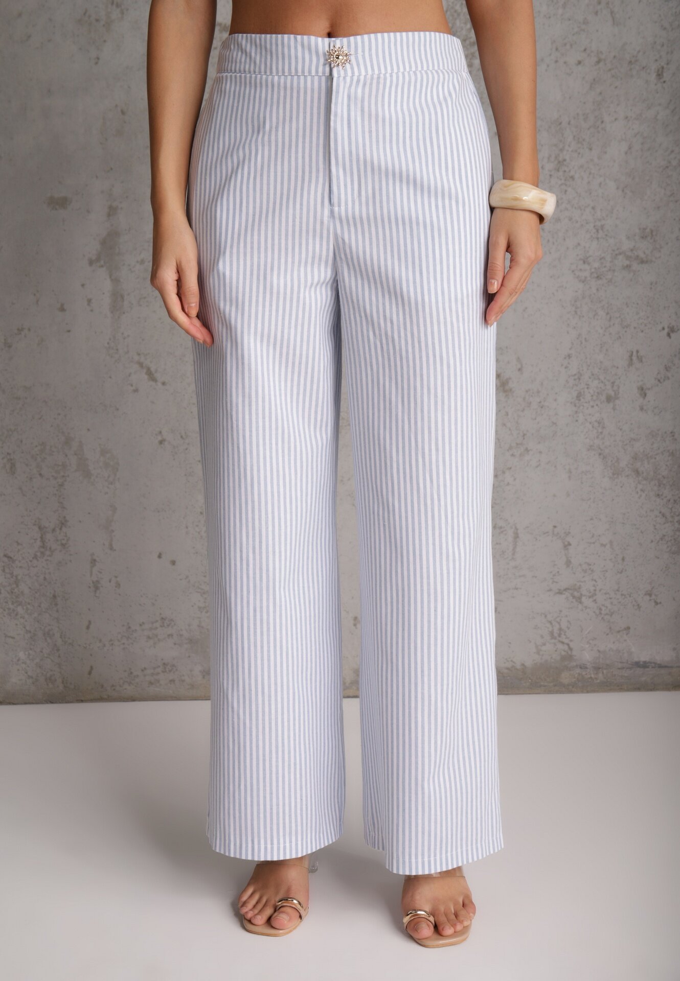 rosa Compleu din bumbac în dungi vestă cu nasturi decorativi și pantaloni Appele Albastru