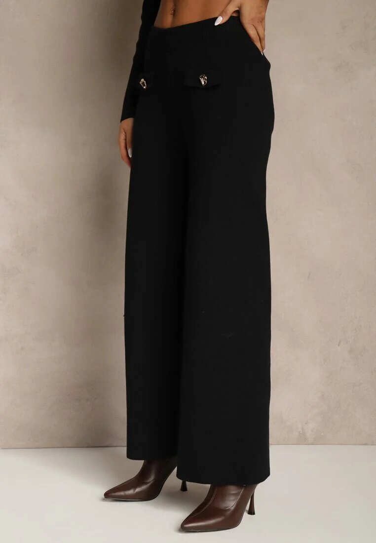 rosa Compleu Elegant Negru din Tricot cu Viscoză Cardigan și Pantaloni Delinavea