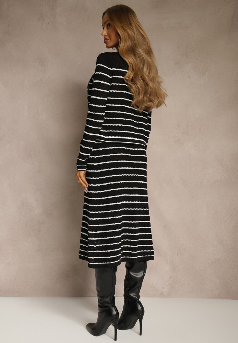 rosa Compleu Negru din Tricot cu Viscoză Reiat Cardigan și Fustă Sepelisse