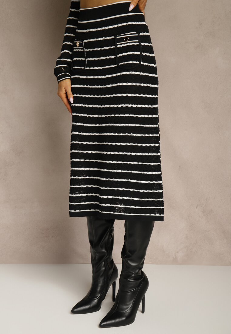 rosa Compleu Negru din Tricot cu Viscoză Reiat Cardigan și Fustă Sepelisse