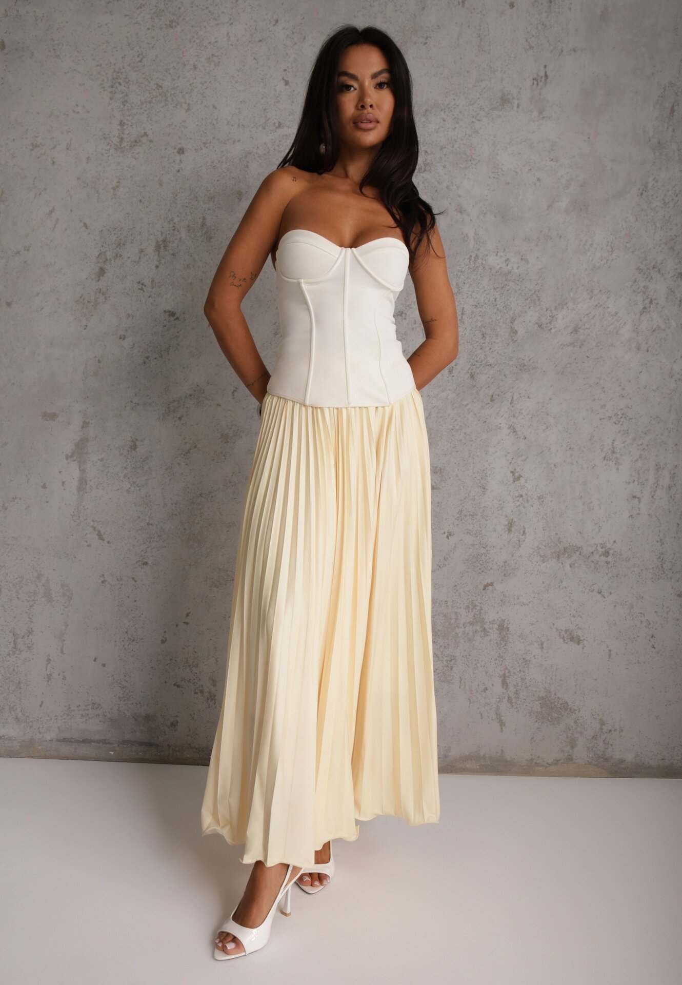 rosa Fustă High Waist cu pliseuri fine Aniope Galbenă