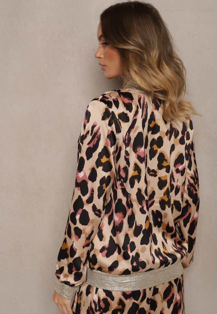 rosa Geacă Roz-Bej Imprimată leopard Tip bomber Ornată cu manșete elastice Rinnovaria