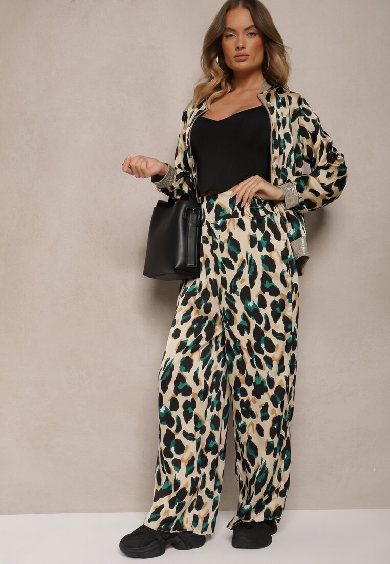 rosa Jachetă Verde-Bej Imprimeu leopard stil bomber cu nervuri Rinnovaria