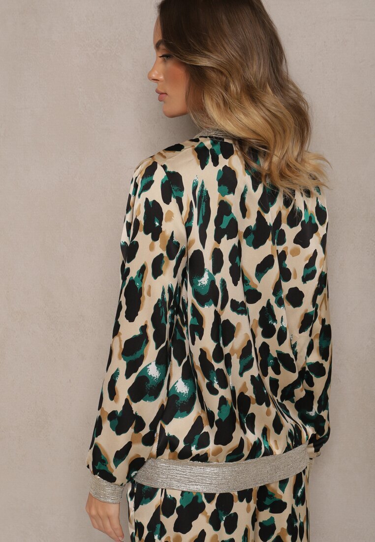 rosa Jachetă Verde-Bej Imprimeu leopard stil bomber cu nervuri Rinnovaria
