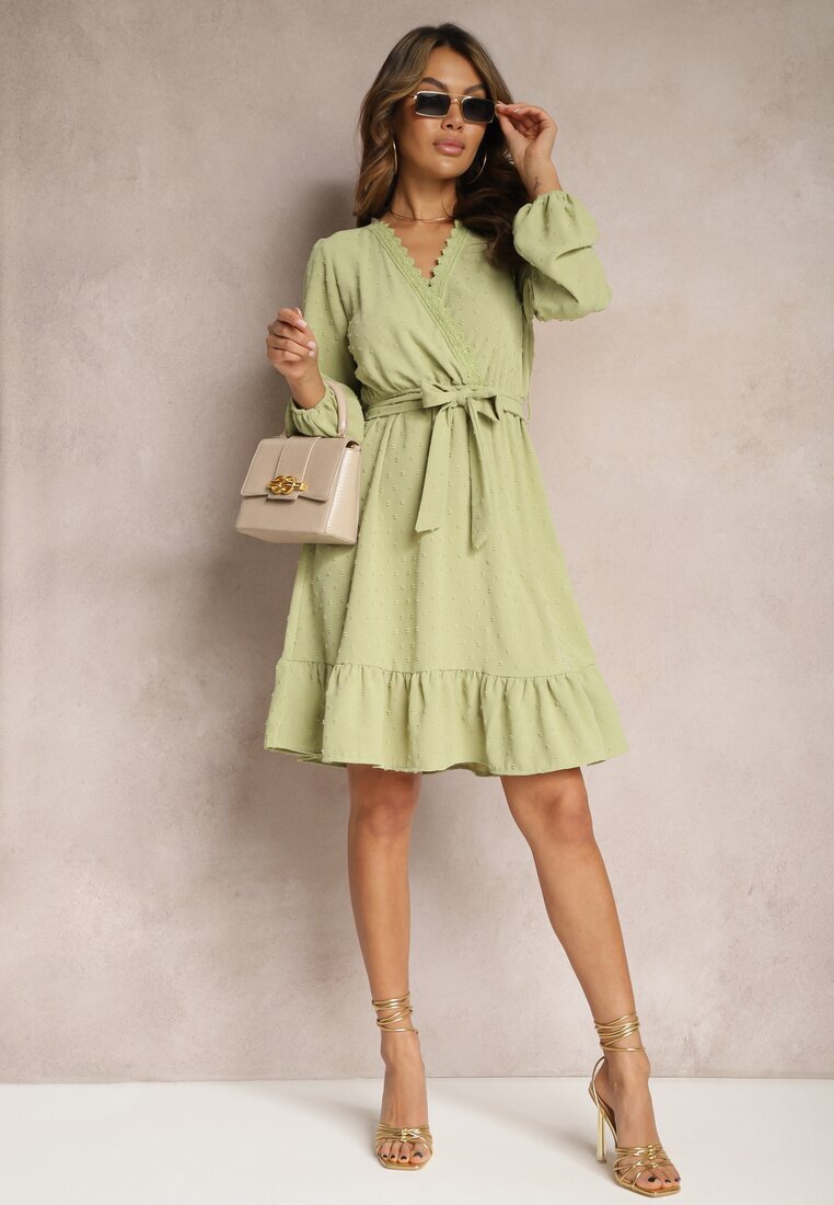 rosa Mini Rochie Verde Cloș cu Cordon din material din Plumeti Digia