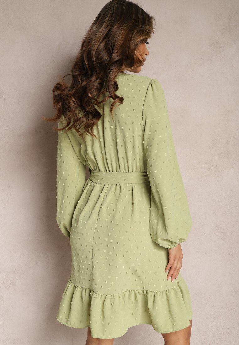 rosa Mini Rochie Verde Cloș cu Cordon din material din Plumeti Digia