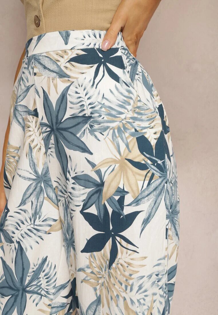 rosa Pantaloni Albastri de bumbac cu picioare largi și elastic în talie Hazis