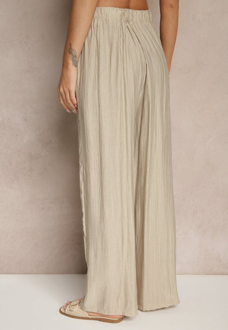 rosa Pantaloni Bej cu croi larg High Waist Natoreia