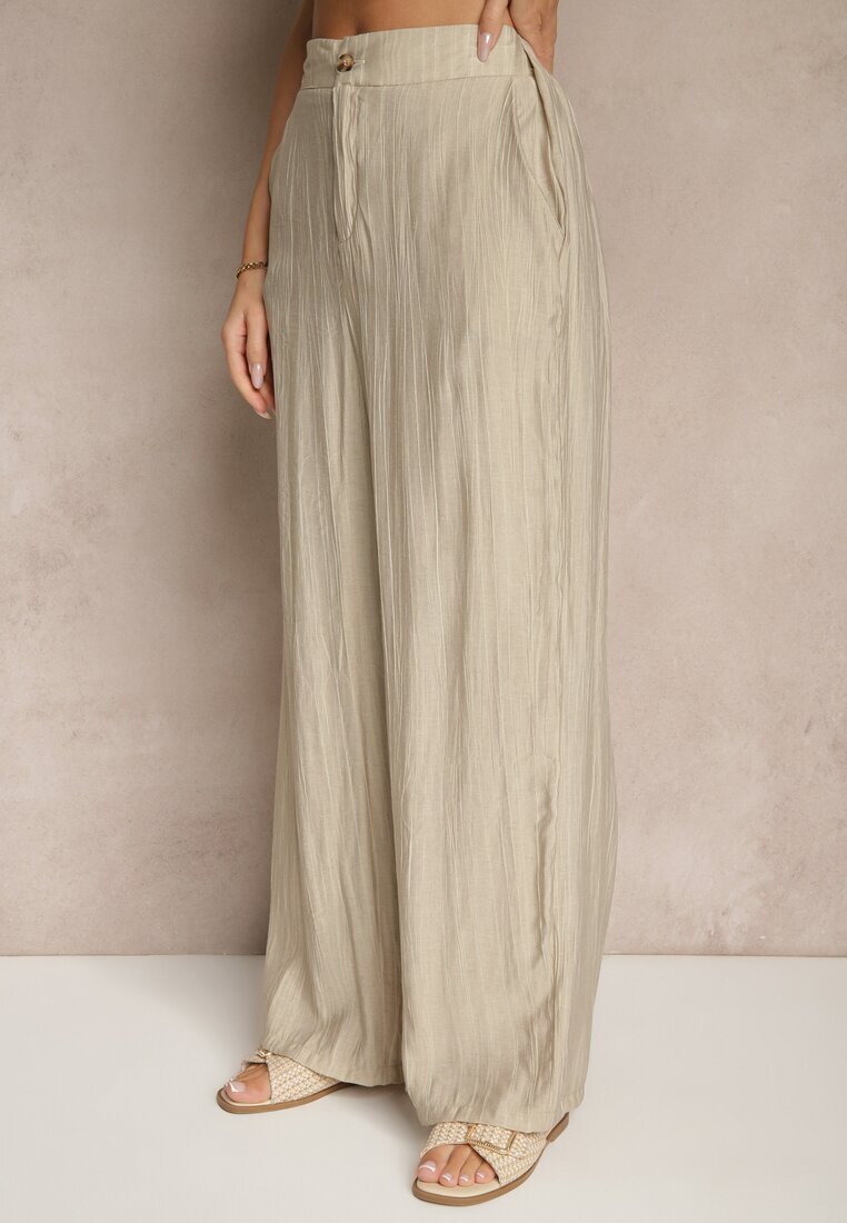 rosa Pantaloni Bej cu croi larg High Waist Natoreia