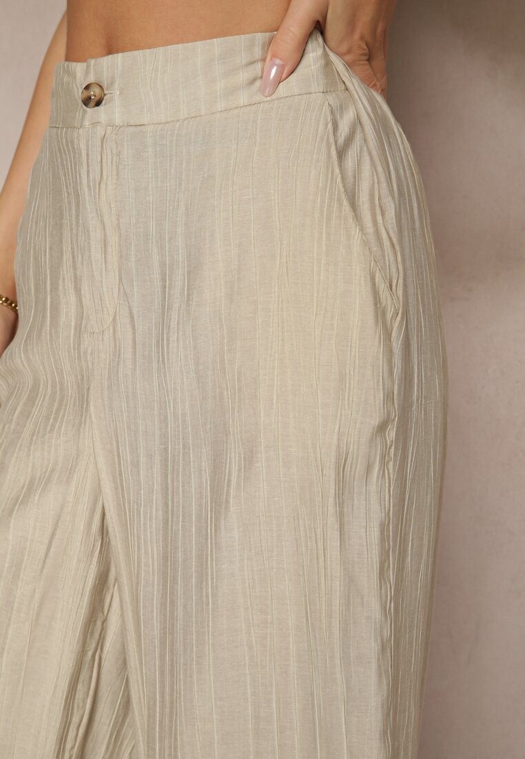 rosa Pantaloni Bej cu croi larg High Waist Natoreia
