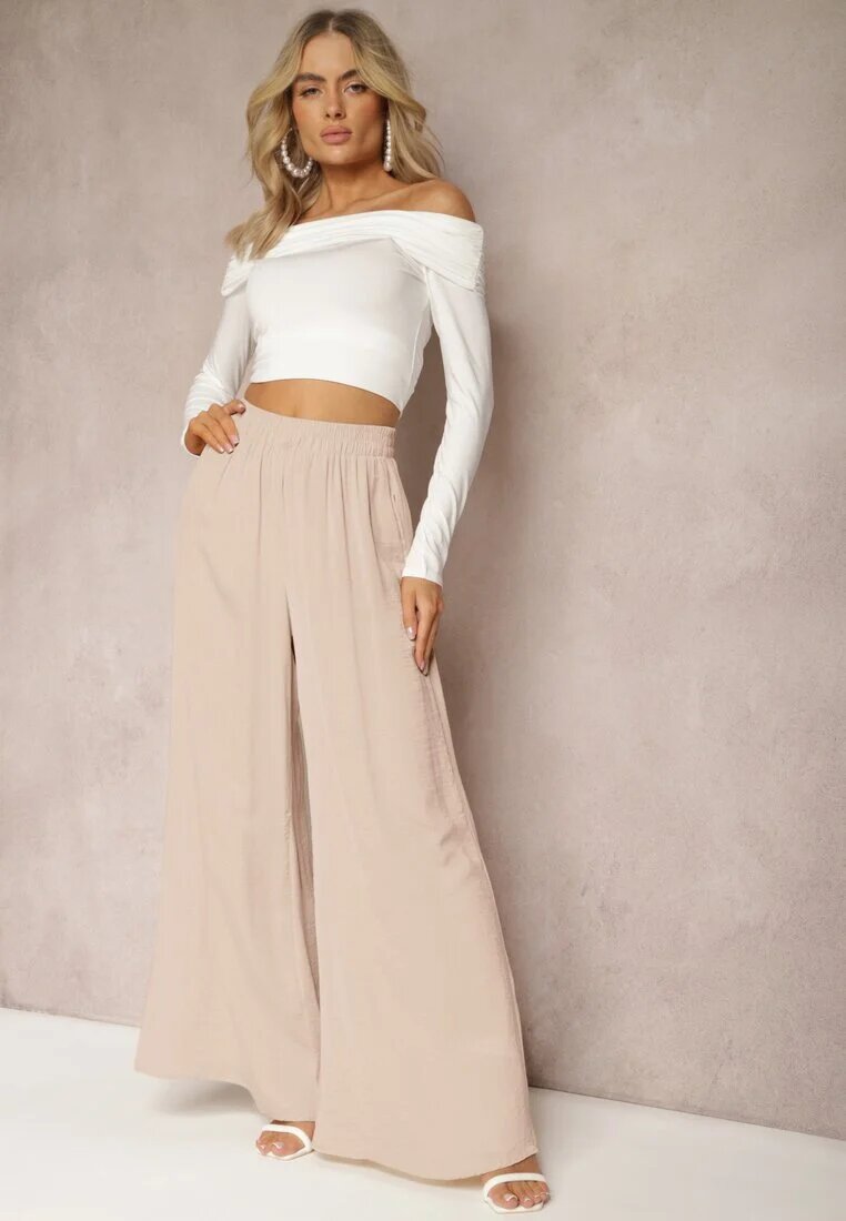 rosa Pantaloni Bej de vară cu croială largă și elastic în talie Philomen