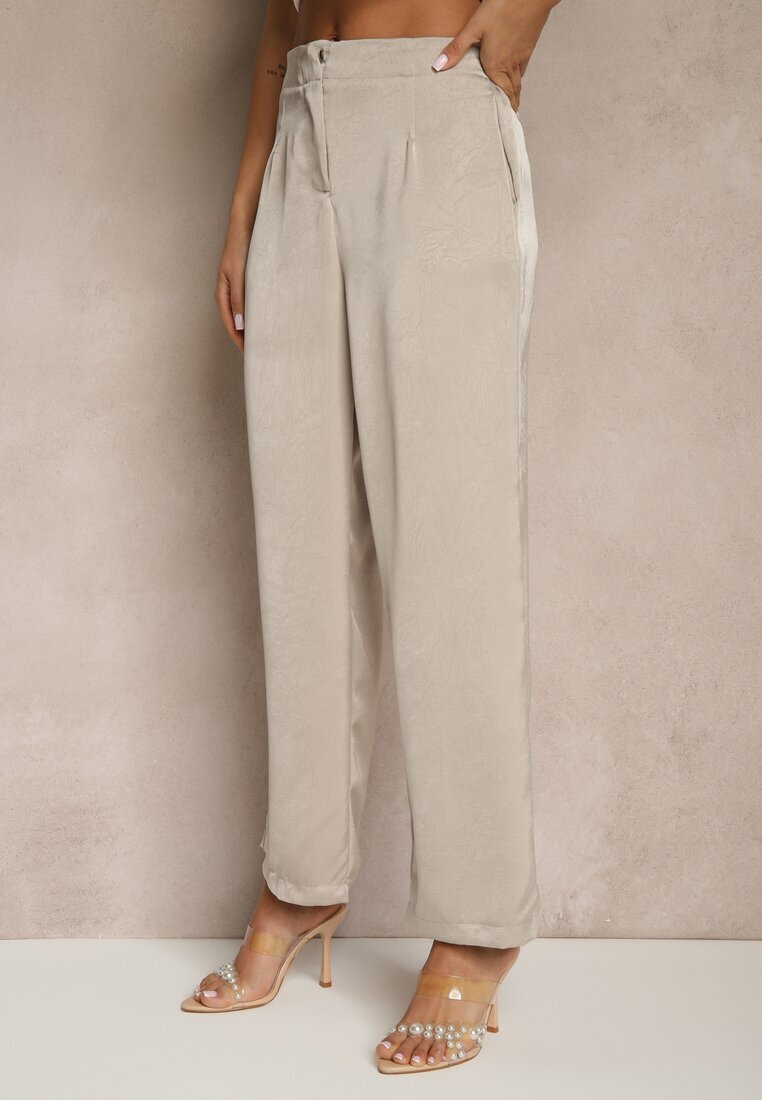rosa Pantaloni Bej High Waist cu un croi elegant și picior drept Jenarwena