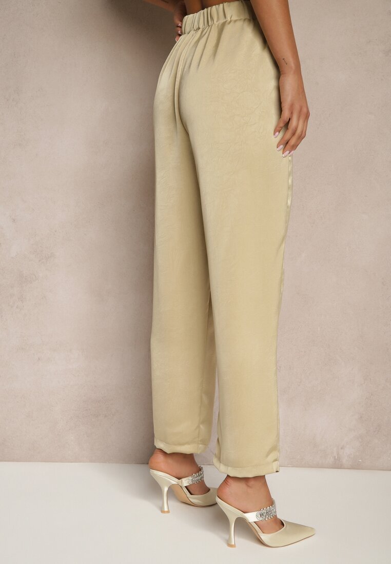 rosa Pantaloni bej închis talie înaltă cu croială elegantă cu picior drept Jenarwena