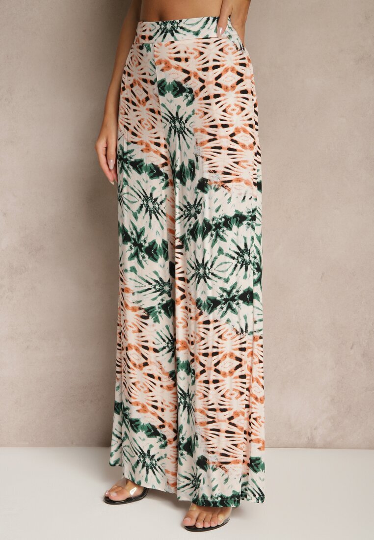 rosa Pantaloni de viscoză verzi-bej cu picioare largi cu imprimeu abstract Averora
