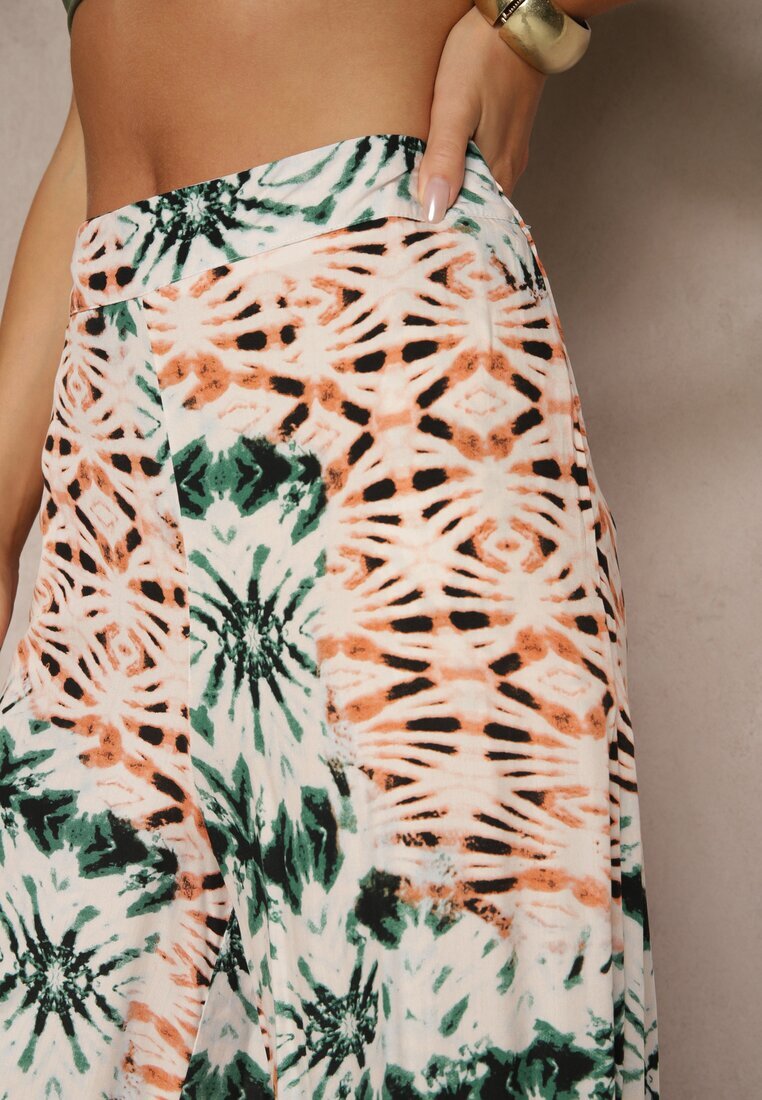 rosa Pantaloni de viscoză verzi-bej cu picioare largi cu imprimeu abstract Averora
