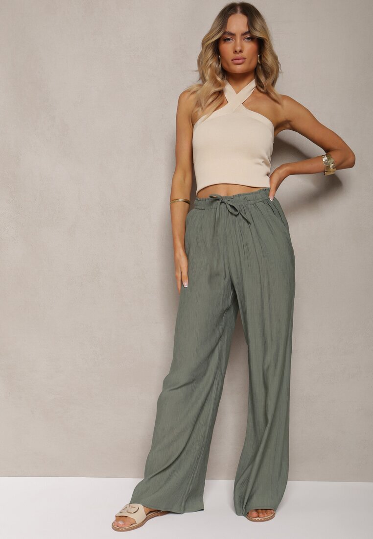 rosa Pantaloni din material Verde închis cu elastic încrețit Pimpernel