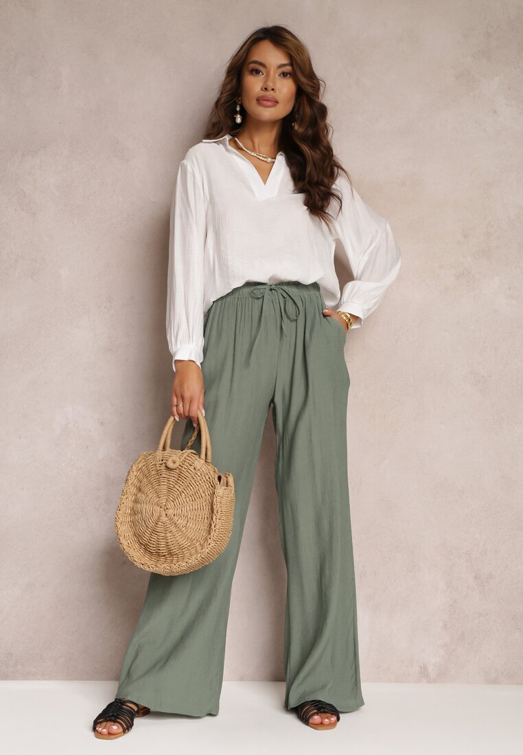 rosa Pantaloni din material Verde închis cu elastic încrețit Pimpernel
