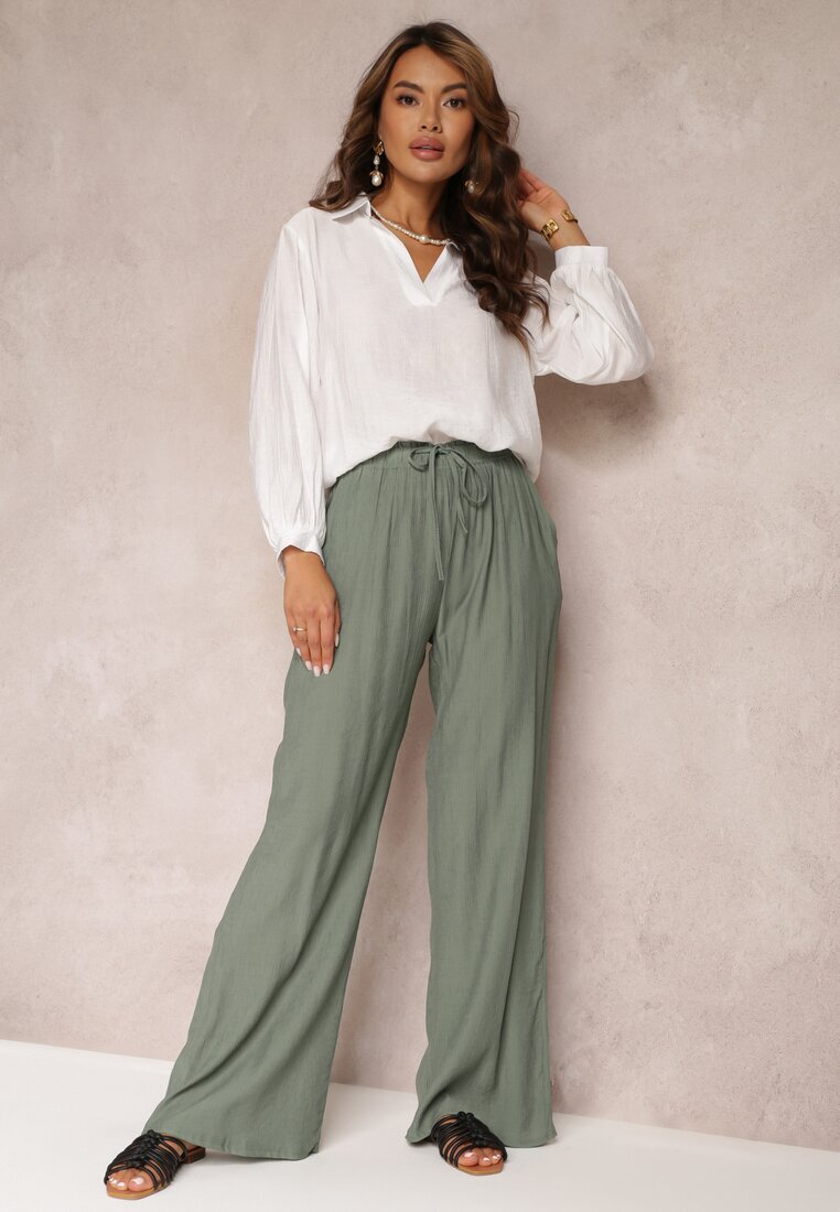 rosa Pantaloni din material Verde închis cu elastic încrețit Pimpernel