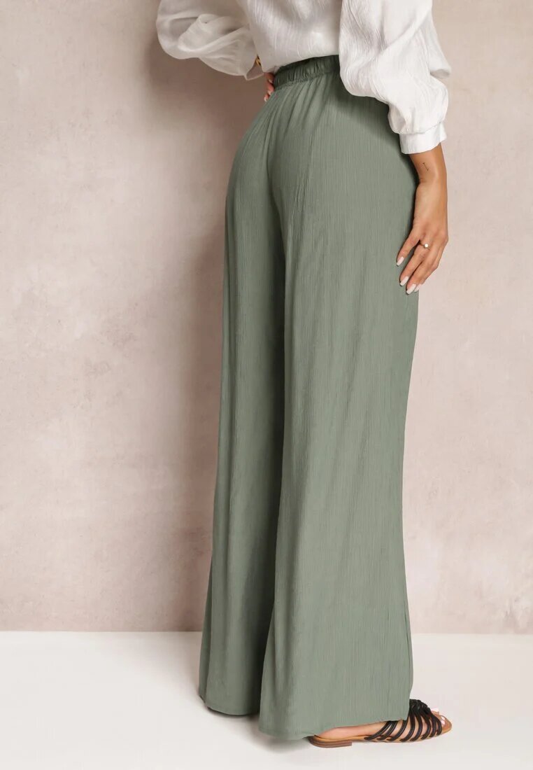 rosa Pantaloni din material Verde închis cu elastic încrețit Pimpernel