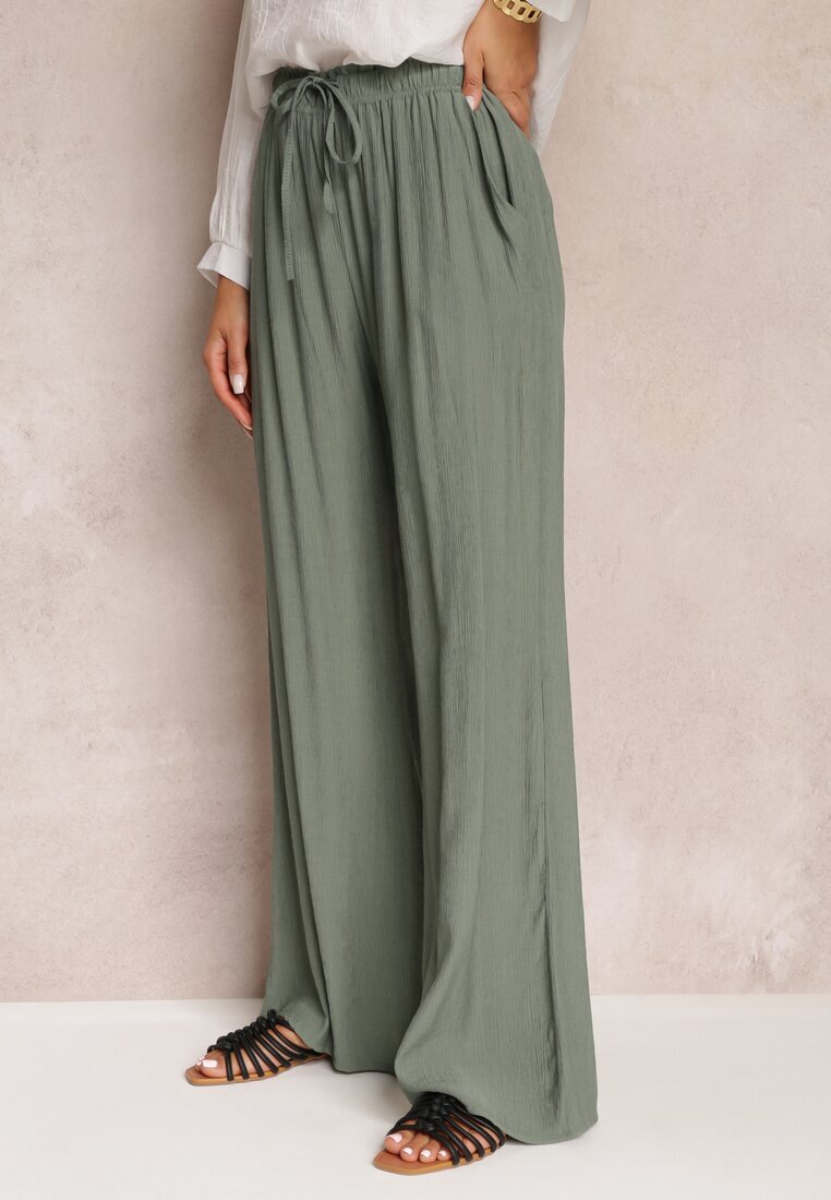 rosa Pantaloni din material Verde închis cu elastic încrețit Pimpernel
